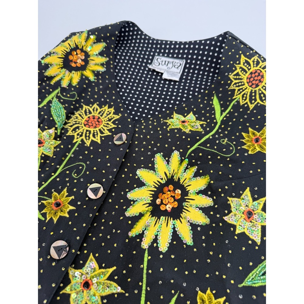 VTG Surya Sunflower Embellished Vest S Walking Art Floral Boho Cottagecore
